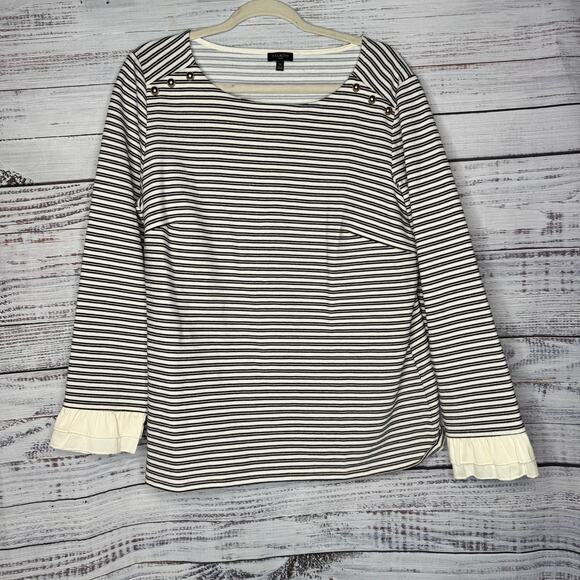 Talbots Ruffle Cuff Gold Stud Long Sleeved Striped Shirt 1X - Picture 1 of 4